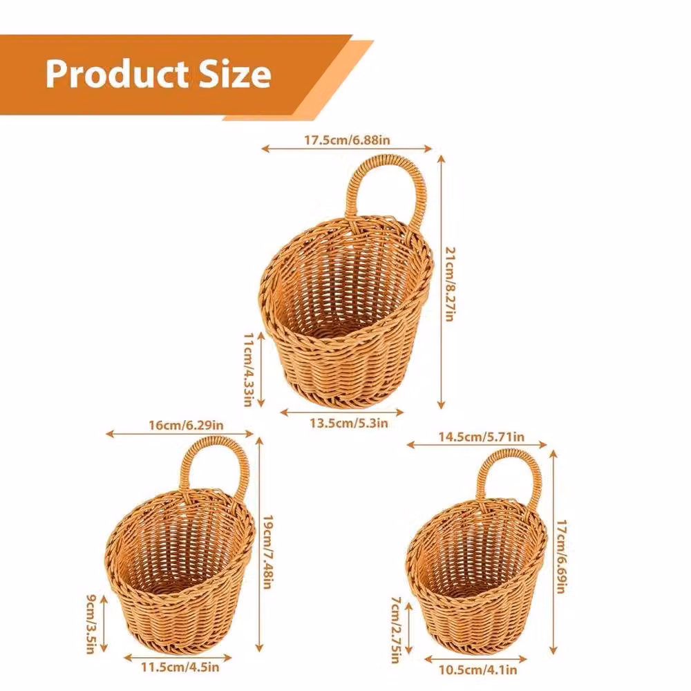EONLION Set of 3 Brown Woven Rattan Wall Baskets with Handles – 2
