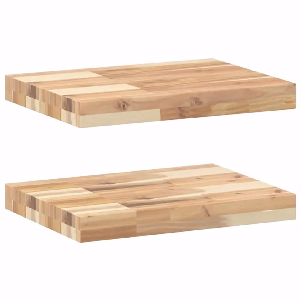 Berkfield Home Set of 2 Floating Shelves in Brown Untreated Solid Acacia Wood, W/D/H: 60 x 30 x 4 cm