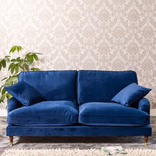 Artemis Home Mackenzie 3 Seat Upholstered Velvet Sofa in Blue
