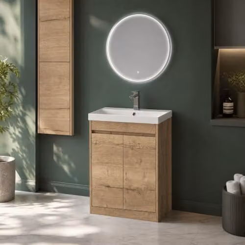 Balterley Chartley 2 Door Freestanding Bathroom Vanity Unit with Thin Edge Basin, Autumn Oak Brown, W/D/H: 62 x 39.5 x 83.5 cm – 6