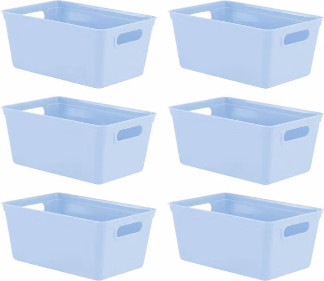 Simpa Set of 6 Plastic Studio Organiser Trays with Handles, 4L, Blue, H 11cm x W 17cm x D 25cm