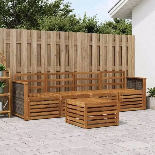 Berkfield Home 5-Piece Outdoor Sofa Set in Brown Solid Acacia Wood – 1
