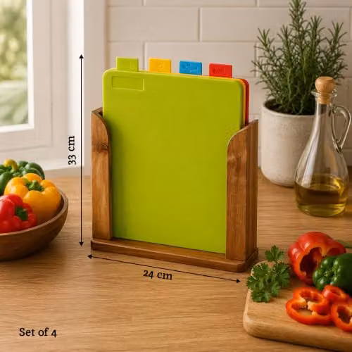 Orsina Set of 4 Multicolour Colour-Coded Chopping and Serving Boards with Wooden Stand – 2