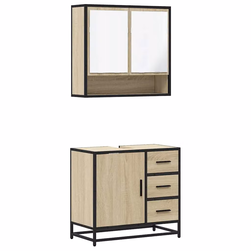 Berkfield Home 2 Piece Industrial Bathroom Furniture Set with Vanity Unit and Mirror Cabinet in Sonoma Oak Brown – 2