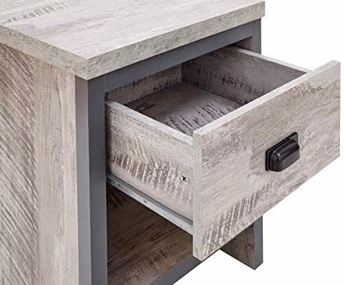 GFW Boston Grey Wood Effect Industrial Lamp Table with 1 Drawer, W/D/H: 39.0 x 43.0 x 52.0 cm – 5