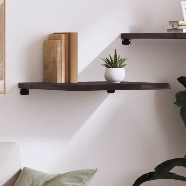 Berkfield Home Wall Mounted Oak Wood Shelf in Dark Brown and Grey, W: 60 cm, D: 50 cm, H: 50 cm