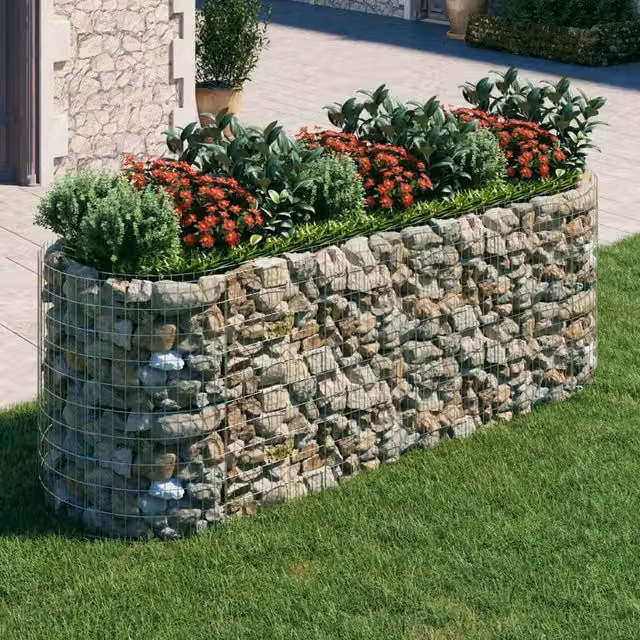 Berkfield Home Silver Galvanised Steel Stone Gabion Raised Bed W: 300 cm, D: 100 cm, H: 100 cm