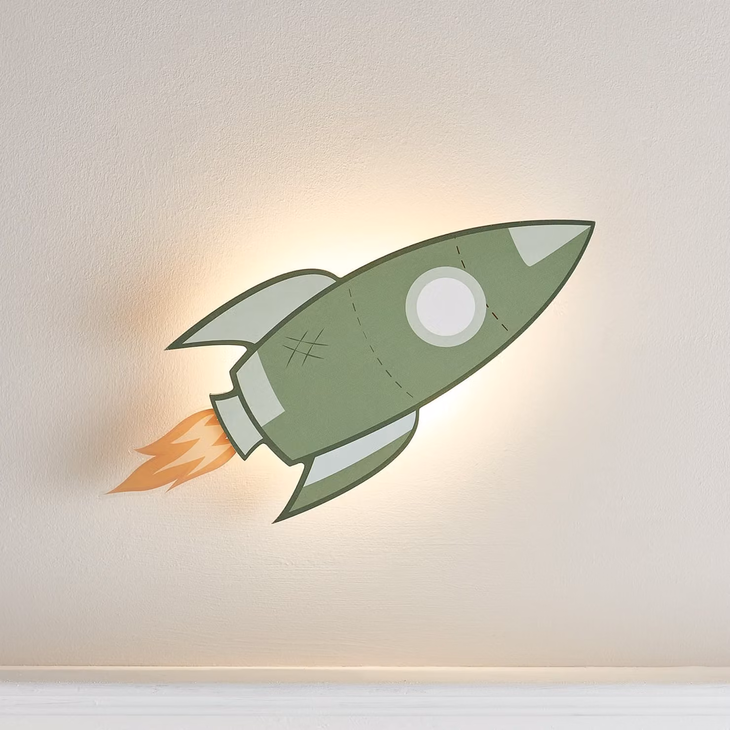 Lights4fun Battery Operated LED Rocket Childrens Wall Light with Remote and Timer in Blue and Green – 1