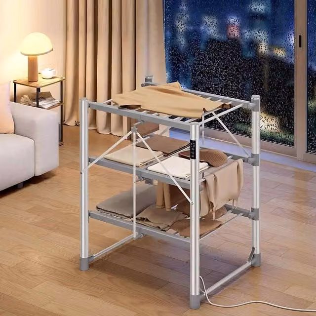 The Bazaarist Heated Clothes Airer Foldable Electric Drying Rack, Silver, W/D/H: 137.5 x 69.0 x 42.1 cm – 1