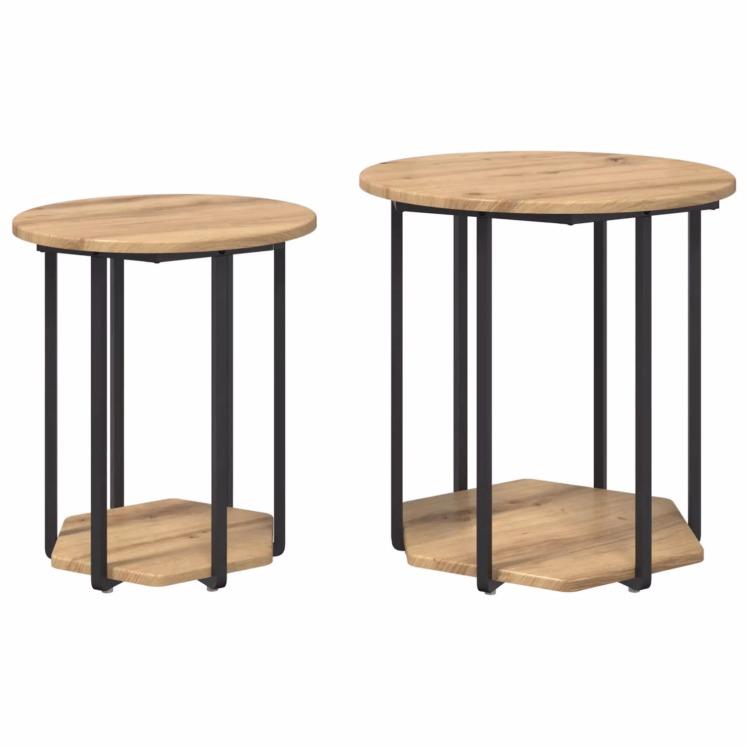 Berkfield Home Round Modern Coffee Table in Brown Oak and Metal – 2