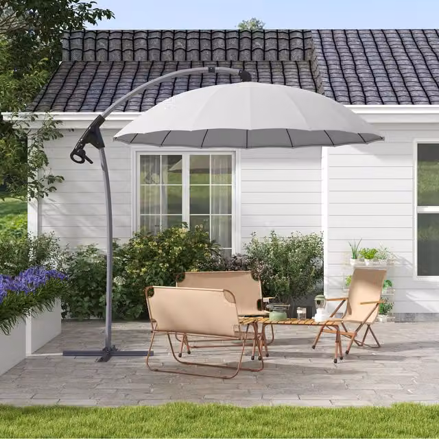 Outsunny 2.7m Cantilever Banana Parasol with Crank Handle and 16 Ribs in Grey