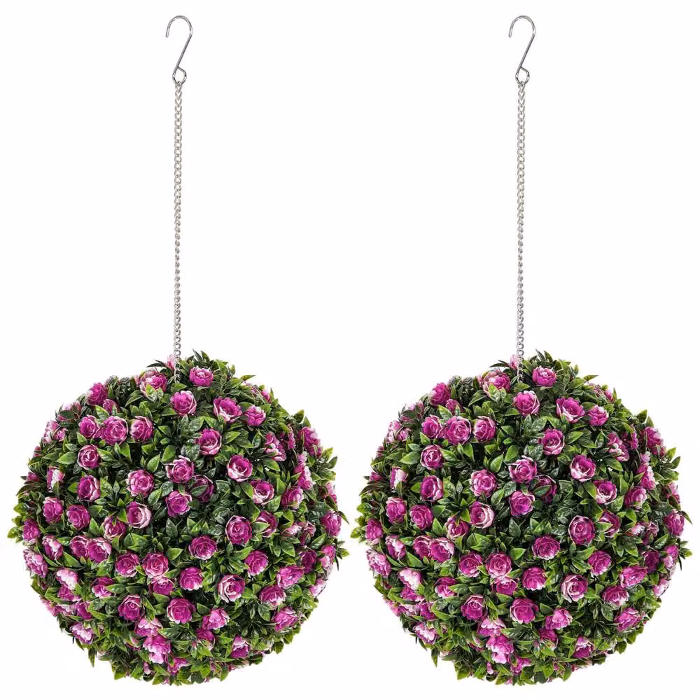 Wyld Haus Liso Set of 2 Purple UV Resistant Artificial Rose Topiary Balls, Diameter: 28 cm – 2