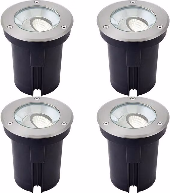 Loops 4 Pack Stainless Steel IP67 Ground Recessed LED Garden Lights in Silver with Cool White Tilting Heads