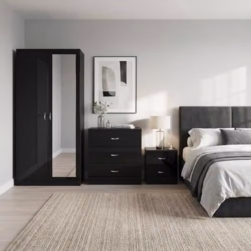 FWStyle Chilton 3 Piece Black Gloss Modern Bedroom Furniture Set – 1