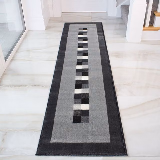 The Rug House Grey Geometric Modern Living Room Rug, W: 320 cm, D: 80 cm