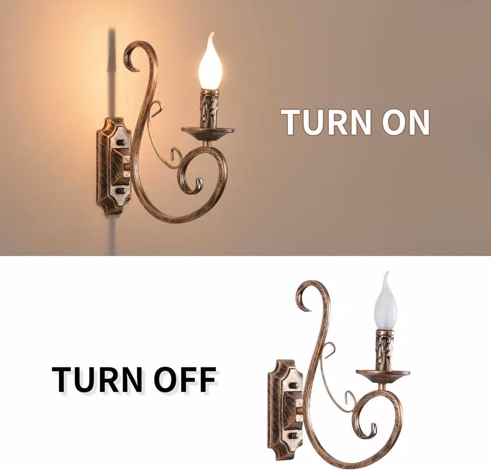 NIVOR Set of 2 Vintage Bronze Antique Iron Wall Sconce Lamps with E14 Glass Lanterns – 3