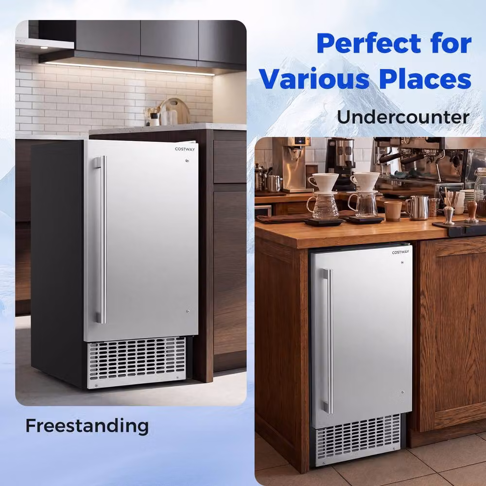 Costway Commercial Ice Maker with Self-cleaning Function, 50kg/24h Capacity, Silver Stainless Steel – 7