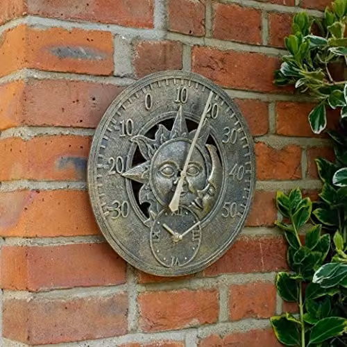 Smart Garden Sun & Moon Wall Thermometer and Clock, Multi-colour, Diameter: 30.48 cm – 3