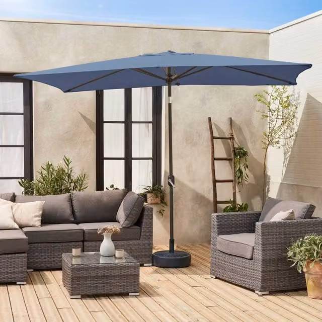 sweeek Rectangular Parasol with Central Pole in Blue, W: 300 cm, D: 200 cm, H: 240 cm