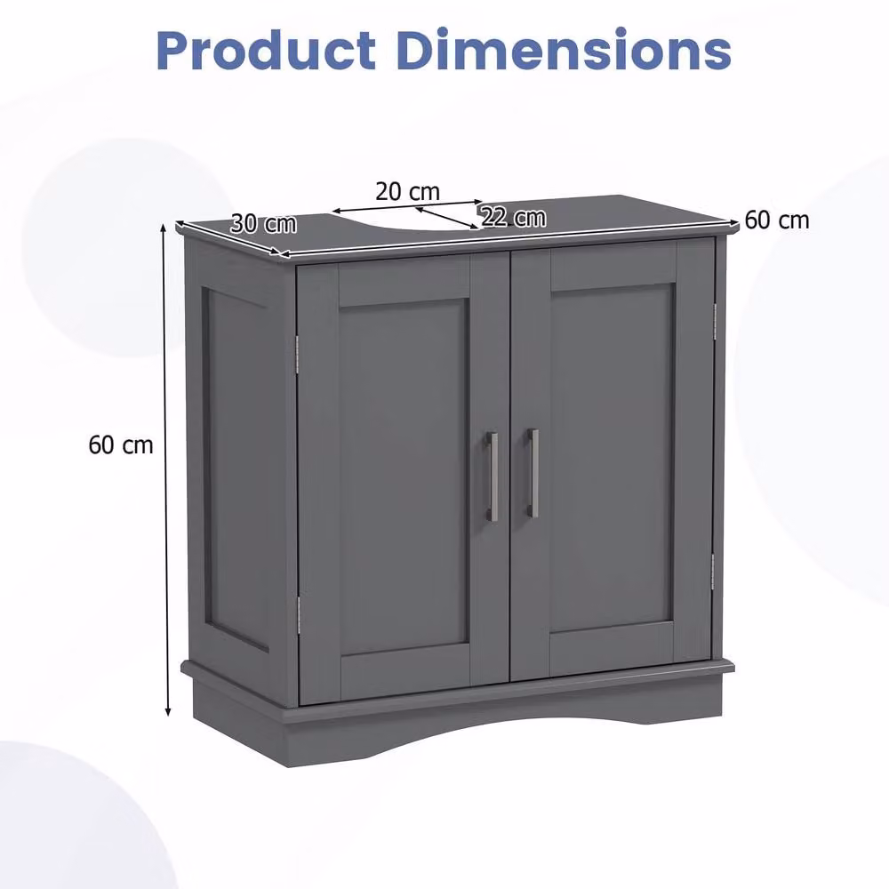 Costway Grey Modern Freestanding Pedestal Sink Bathroom Vanity Cabinet with Internal Shelves and Hinged Doors, Width: 60 cm – 2