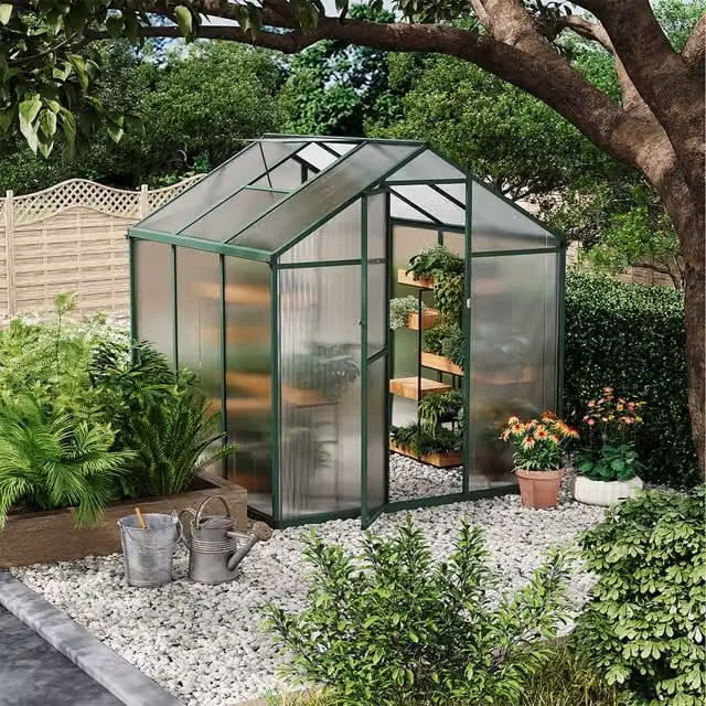 Livingandhome Green Aluminium Frame Greenhouse with Polycarbonate Windows