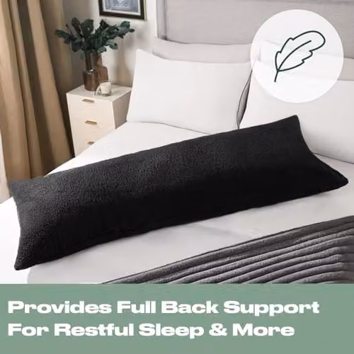 OHS Teddy Fleece Bolster Pillow in Black, Length: 137 cm – 4