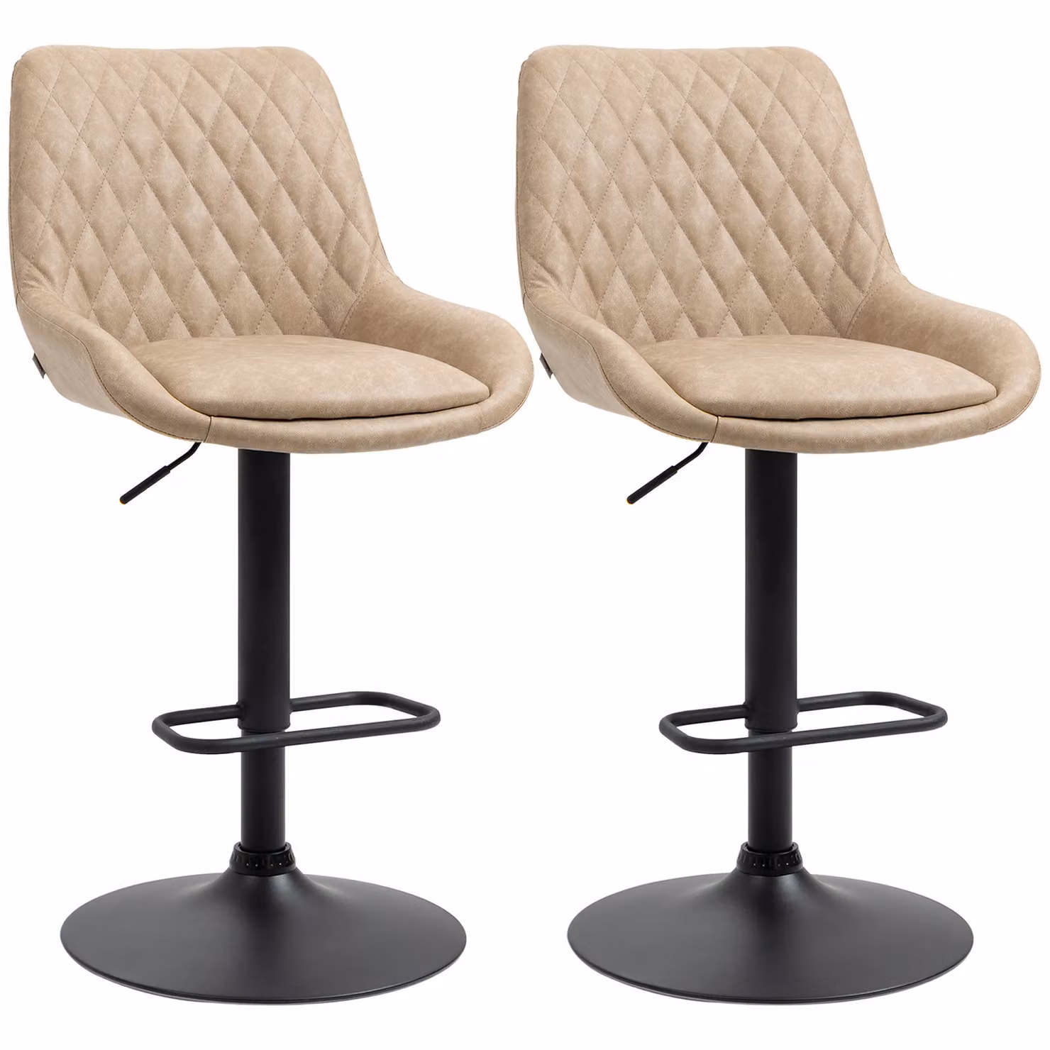HOMCOM Set of 2 Retro Adjustable Bar Stools with PU Leather Upholstery and 360 Degree Swivel Seat in Beige – 2