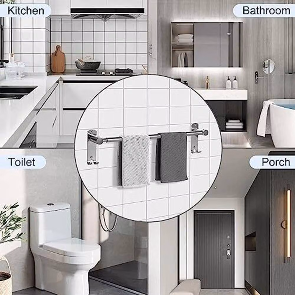 EONLION Single Towel Rail Holder, Wall Mounted, Silver, Width: 50 cm – 4