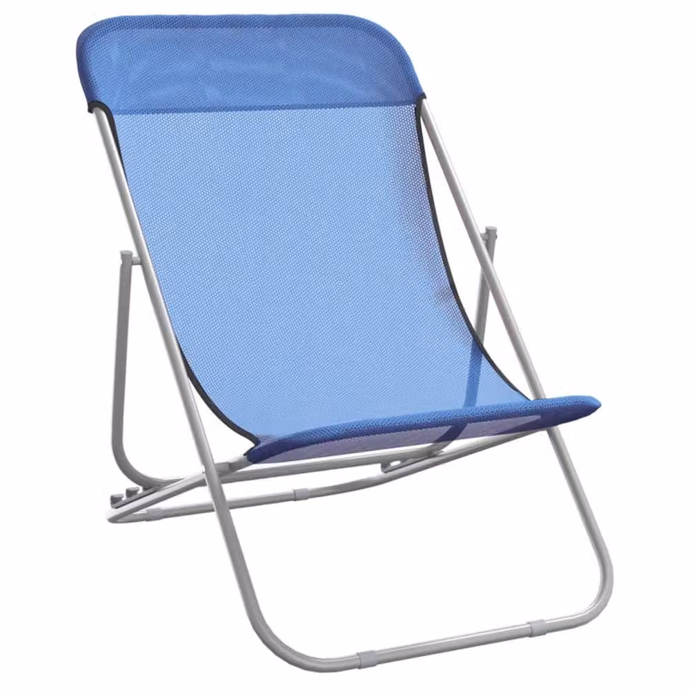 Berkfield Home Set of 2 Blue Folding Beach Chairs with Textilene Fabric and Powder-coated Steel Frame – 3