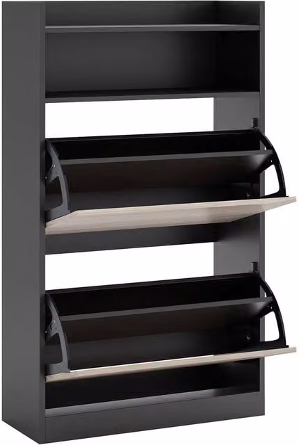 KORVIXA Modern Slim Narrow Shoe Cabinet with Hinged Doors and Open Shelves, Multicolour, W/D/H: 100 x 2 x 100 cm