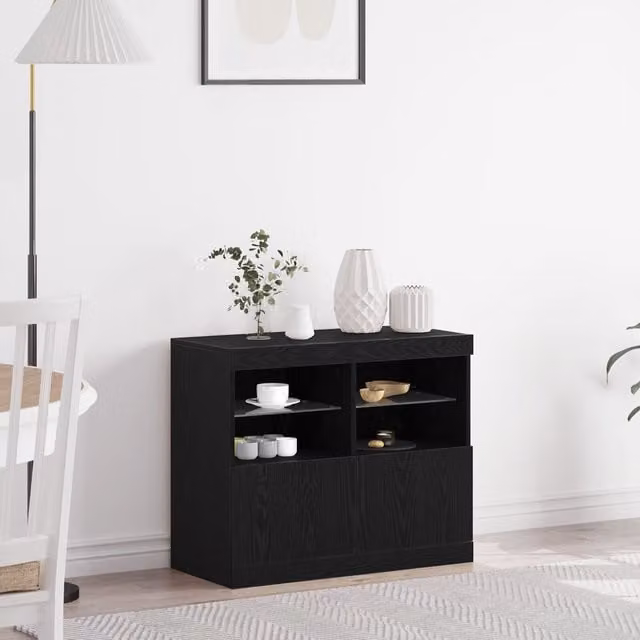 Berkfield Home Modern Black Oak Sideboard with Integrated LED Lights W/D/H: 81 x 37 x 67 cm – 1