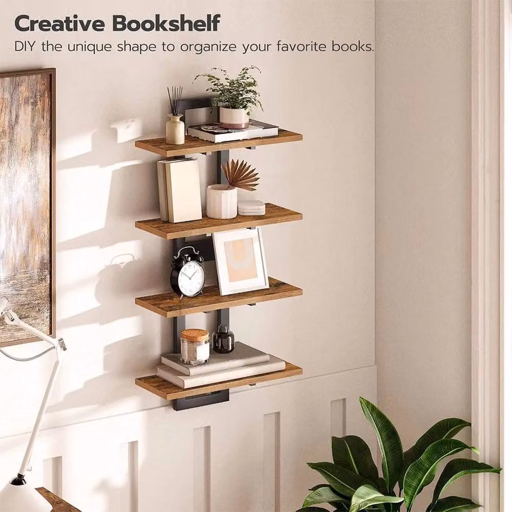 KORVIXA Set of 2 Brown Wood Floating Wall Shelves – 3