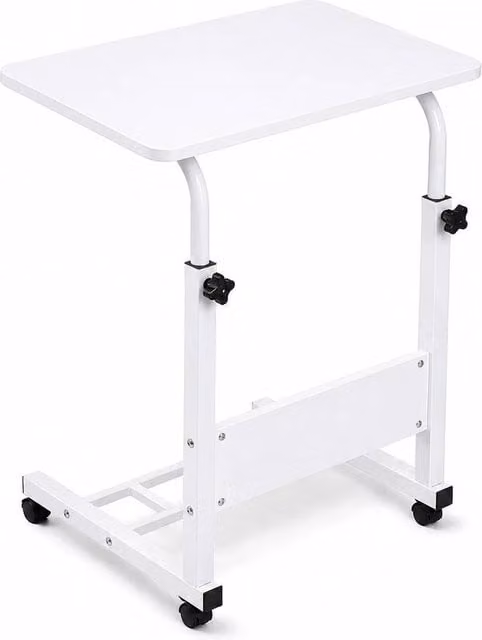 FORGEVIO Mobile Laptop Cart Writing Desk in White with White Metal Frame