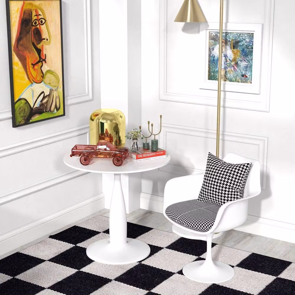 Wyld Haus Round White Dining Table with MDF Top and Steel Base, Diameter: 80 cm, Height: 74 cm – 7