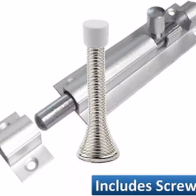 TheBigShip Straight Satin Anodised Aluminium Barrel Bolt with Doorstop, Silver
