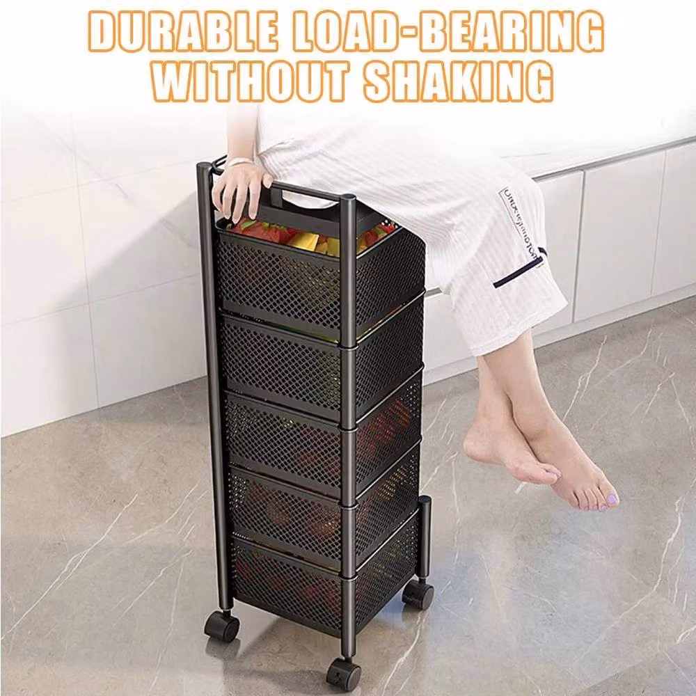 EONLION 6 Tier Rotating Kitchen Trolley Shelf in Matt Black – 4