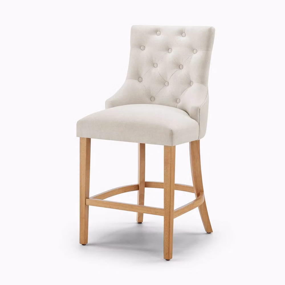 FurnitureboxUK Set of 2 Belgravia Beige Fabric Bar Chairs with Oak Effect Legs – 2