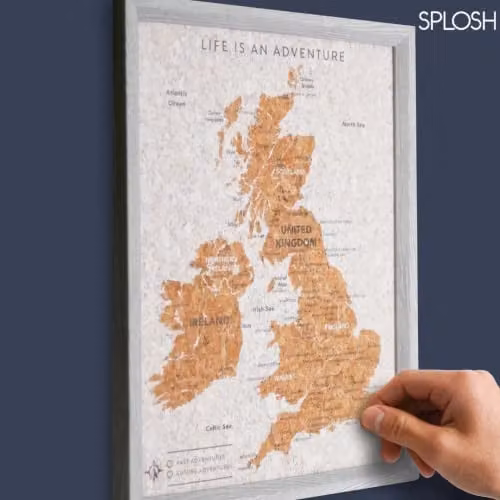 Splosh Travel Map UK and Ireland Pin Board with Grey Cork and Wooden Frame, including 100 Pins – 4