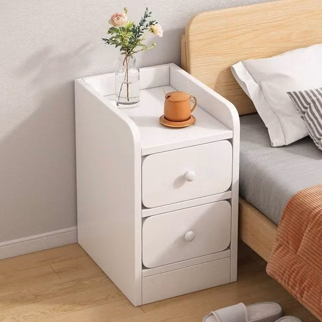 NESTLUNE White Wooden 2 Drawer Bedside Cabinet W/D/H: 100 x 15 x 15 cm