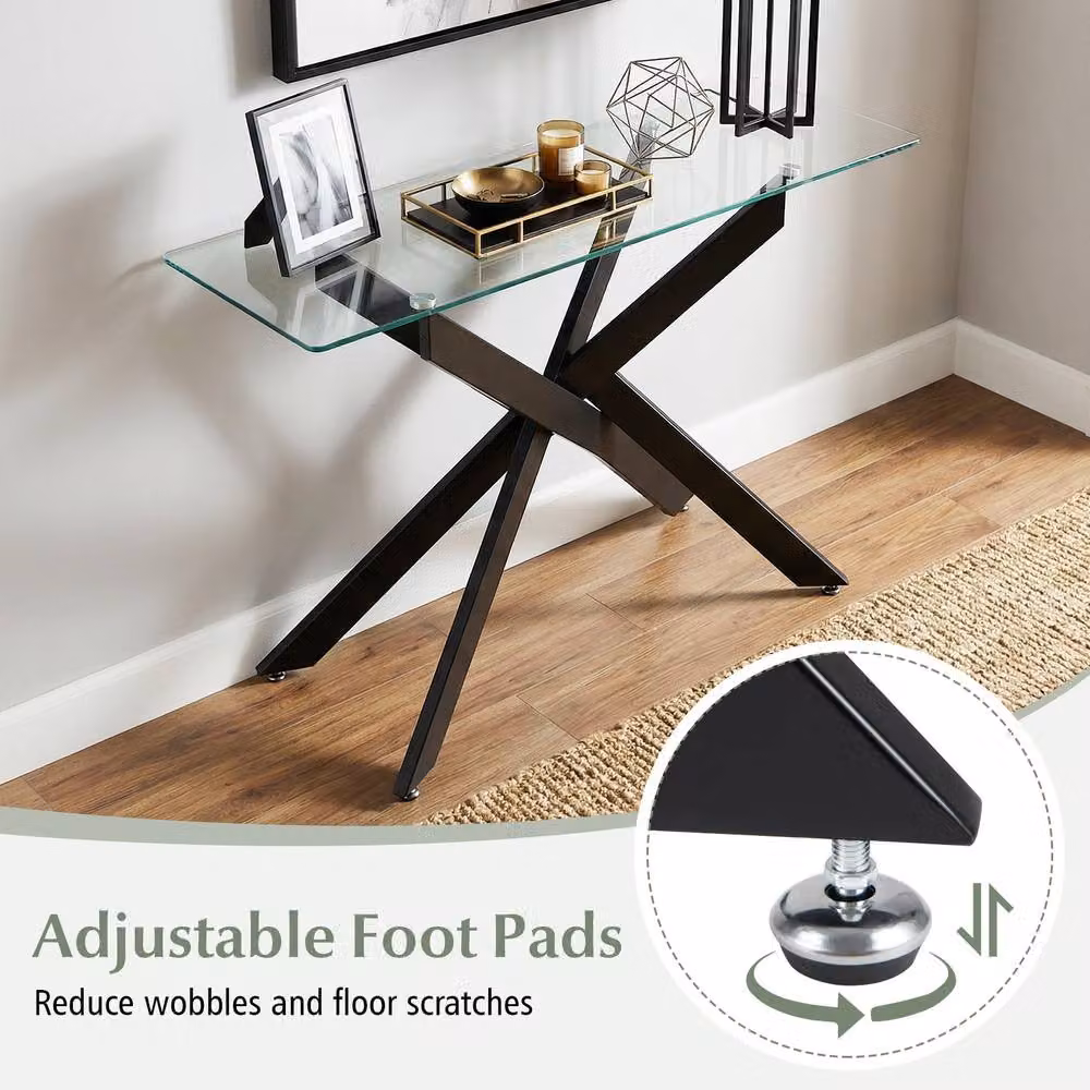 Costway Modern Glass Console Table with Black X-Frame and Clear Tempered Glass Top, Width: 115 cm – 6