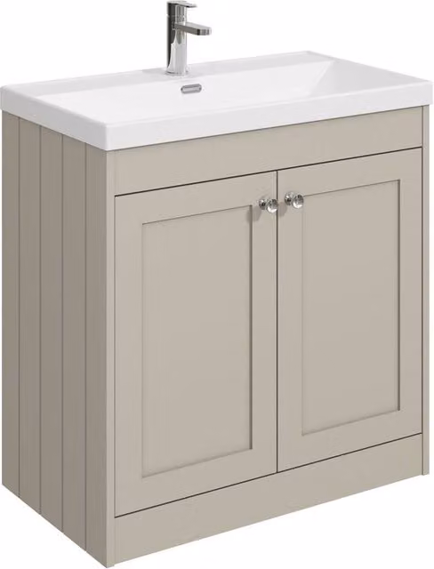 Balterley 800mm Floor Standing 2 Door Bathroom Unit with Thin Edge 1 Hole Basin in Pebble Grey – 1