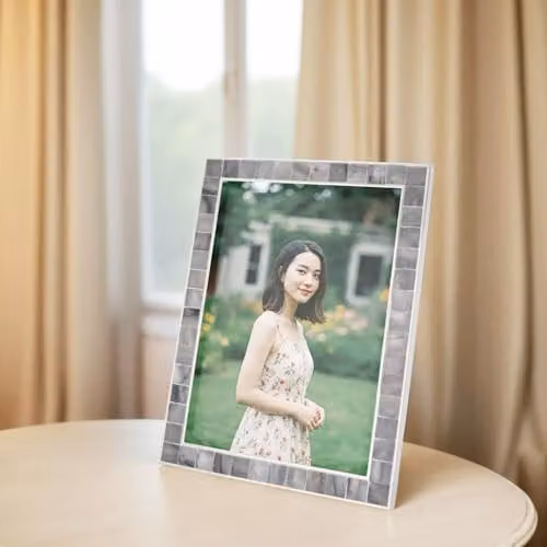 Happy Homewares Grey Mother of Pearl Single Picture Frame with Metal Trim, 5 x 7 inch – 3