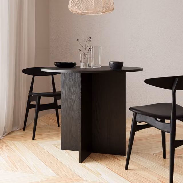 Bimossa Linet Round Black Matt Wood Kitchen and Dining Table