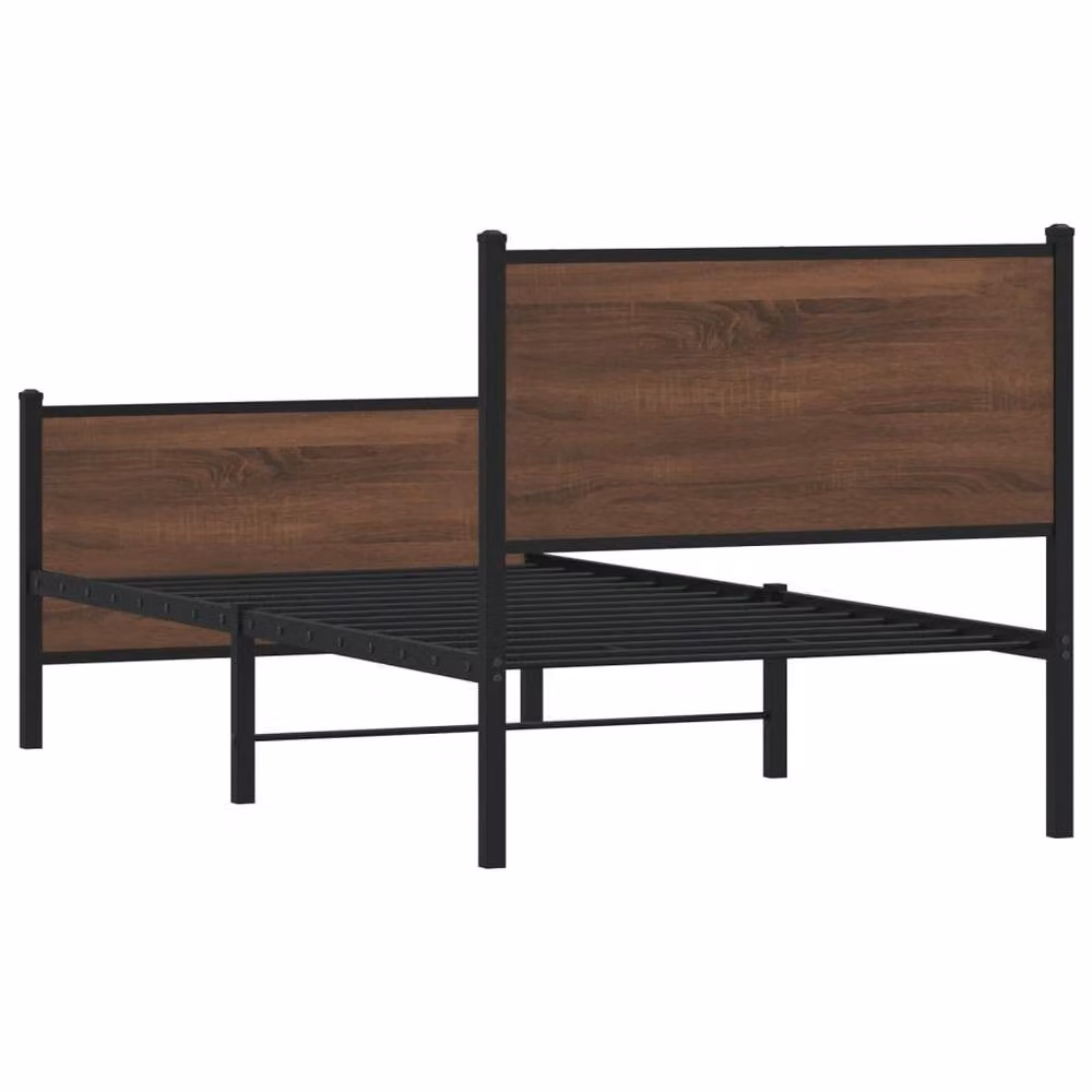 Berkfield Home Metal and Wood Bed Frame in Brown Oak, W/D/H: 90 x 190 cm Single – 5