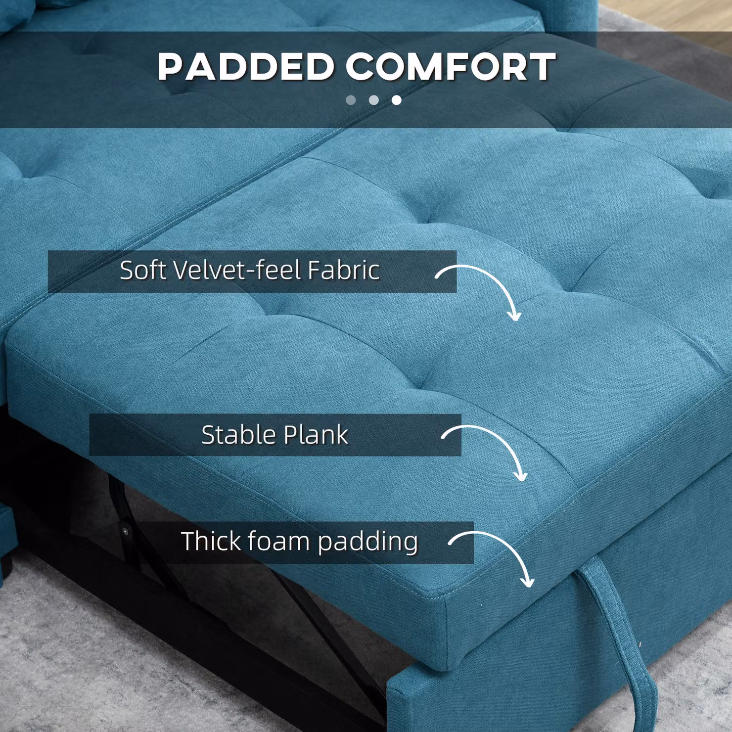 HOMCOM Blue Fabric Loveseat Sofa Bed with 2 Scatter Cushions and Side Pockets – 6