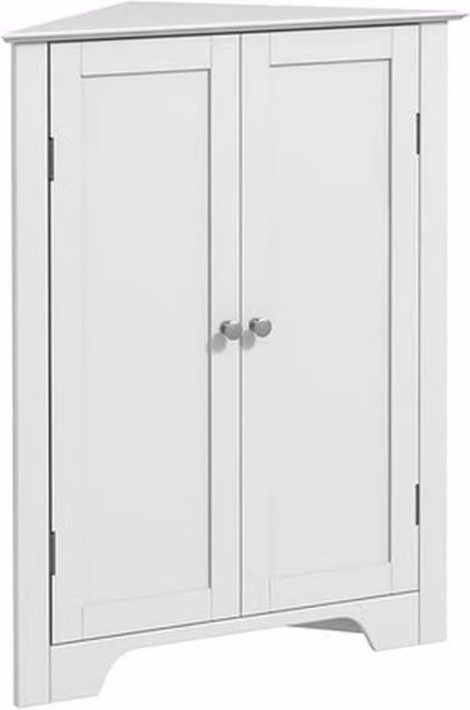 NESTLUNE White Freestanding Bathroom Cabinet with Hinged Doors and Internal Shelves