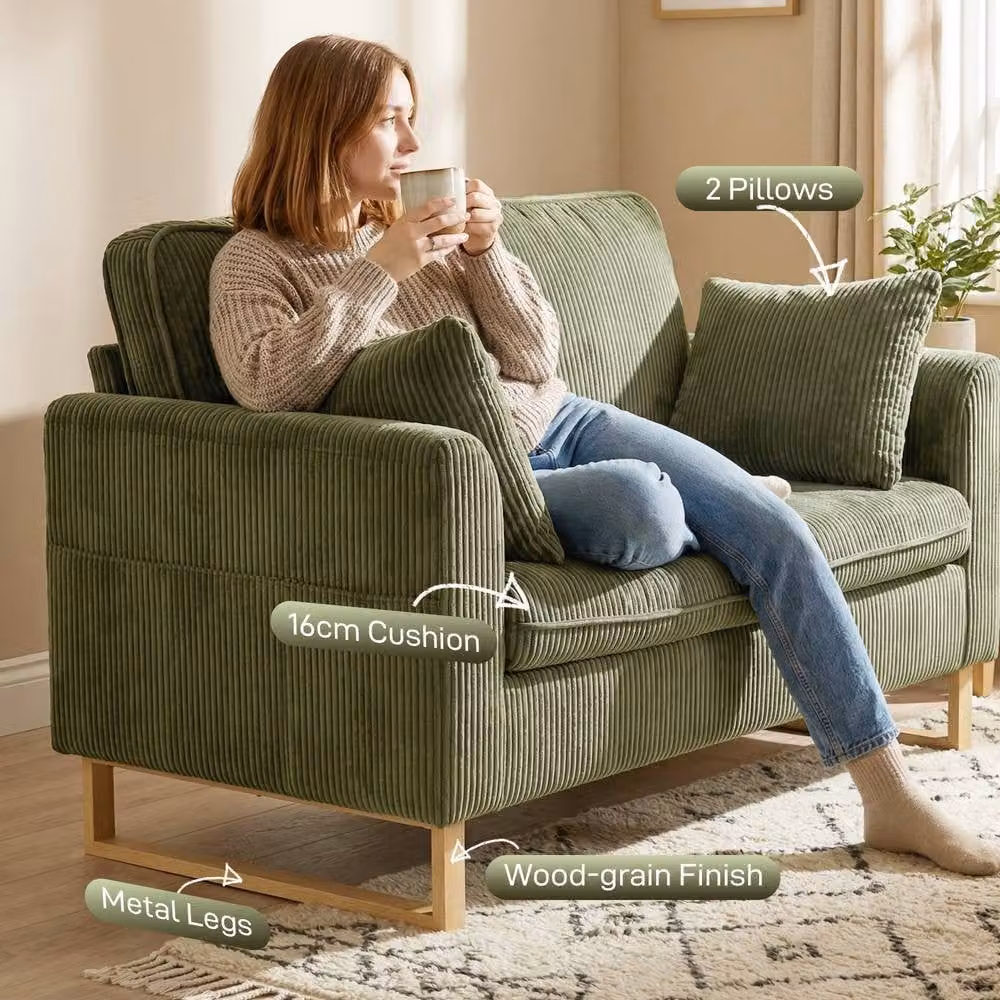 STILVORA 2 Seater Upholstered Sofa in Green with Pocket Spring Cushions and Scatter Cushions – 4