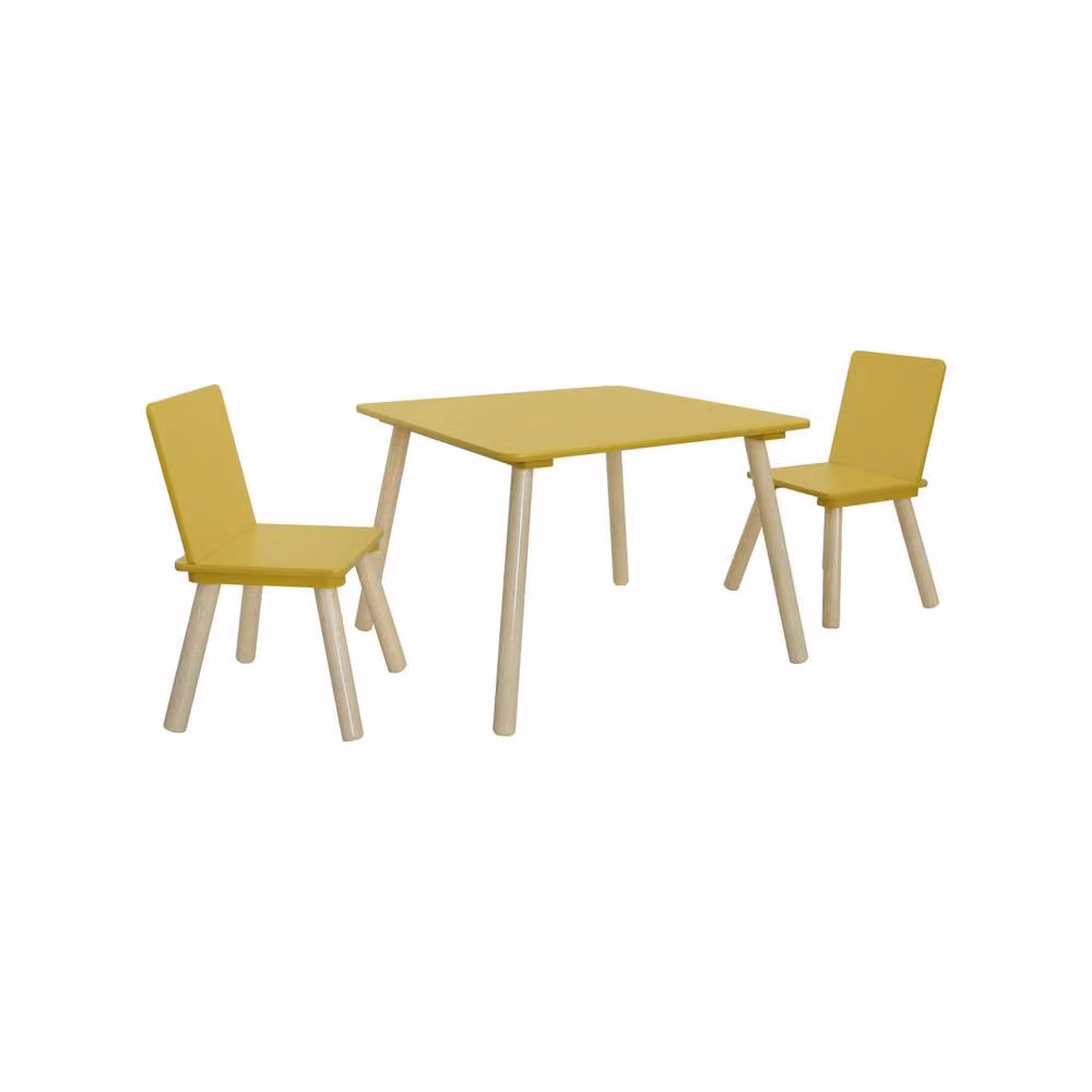 sweeek Children's Square Table and 2 Chairs Set in Yellow with Pine Legs – 2