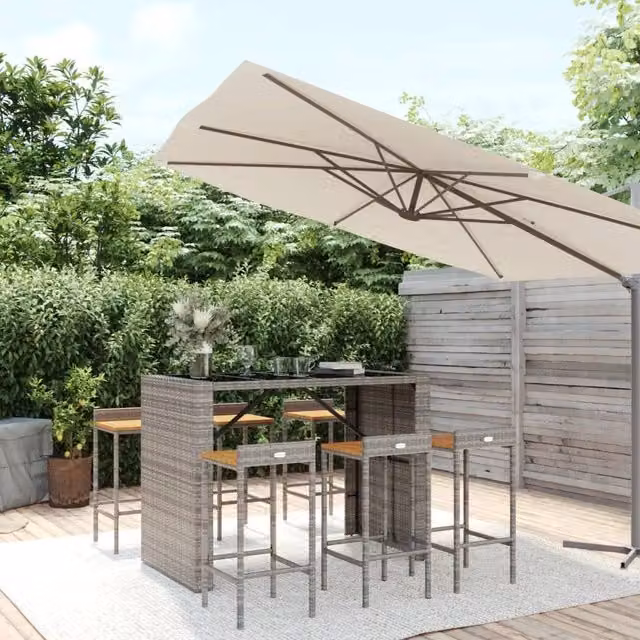 Berkfield Home 7 Piece Grey Poly Rattan and Solid Acacia Wood Garden Bar Set