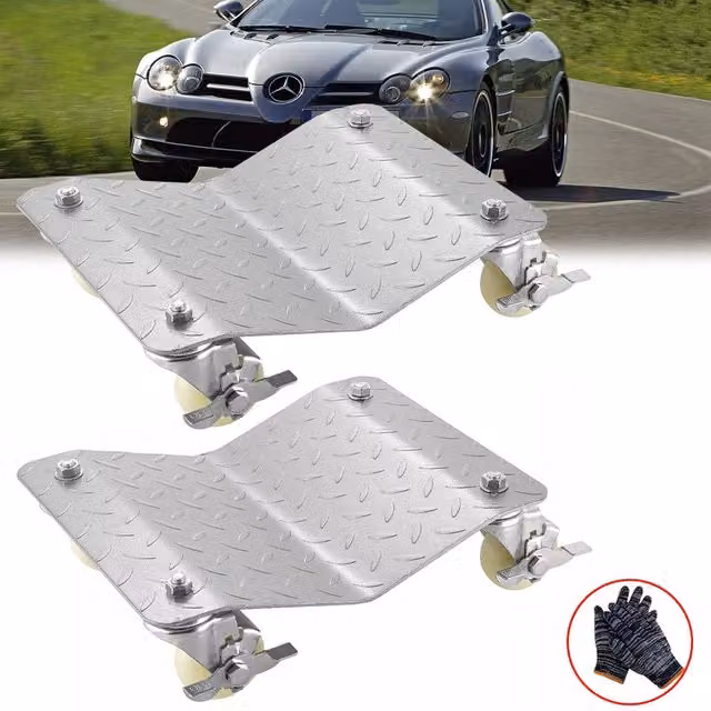 SPETLEK 2-Piece Car Wheel Dolly and Furniture Mover with Premium Ball Bearings in Silver and Black